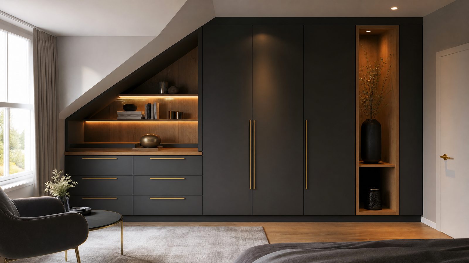 Maßgefertigter Einbauschrank unter Dachschräge